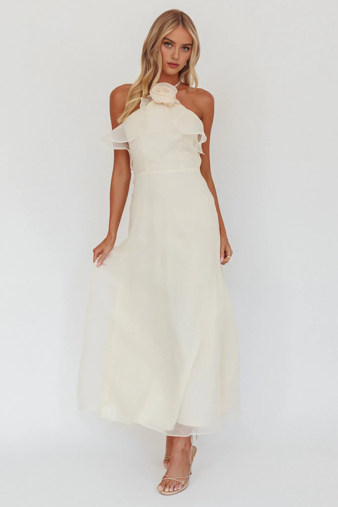 Robe Weitese dos nu, coupe trapèze/princesse, sans manches, longueur au sol, superbe robe de bal à fleurs dos nu